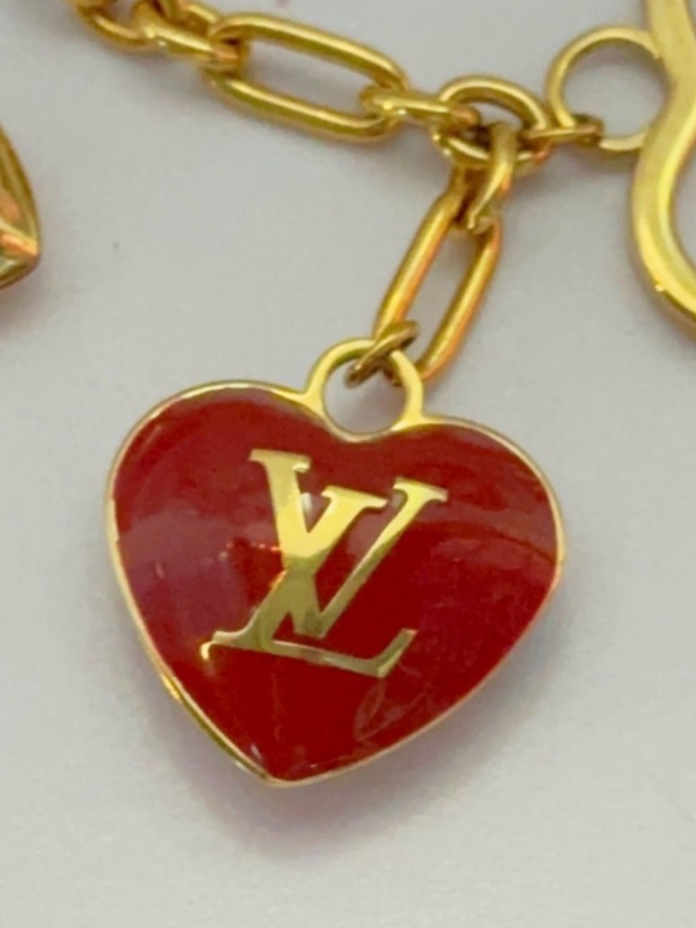 Louis Vuitton Gold and Red Heart Charm Key Holder - Picture 9 of 13